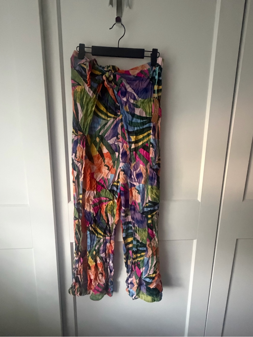 Kona Sol Tropical Multicolor Leaf-Print Wide Leg Swim Coverup Pants - M - NWT